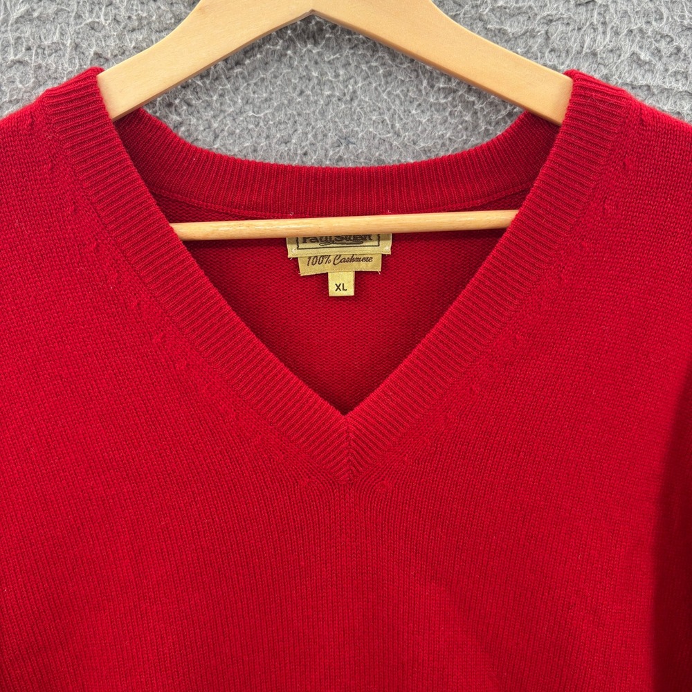 Paul Stuart Sweater Men XL Red Cashmere V-Neck Made in Scotland Classic Knit